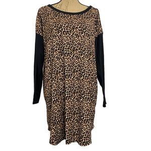 Rene Rofe Leopard Print Long Sleeve Pajama Dress- size L